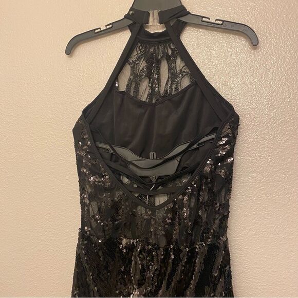 Glamour solo dance costume black sequin bikeatard leotard LA-Large adult - Picture 3 of 14